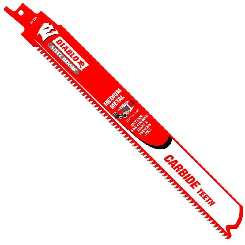Diablo DS1210CF 12 in. 10 TPI Carbide Tipped Medium Metal Recip Blade, 1/16 in.-1/8 in., 1/Box
