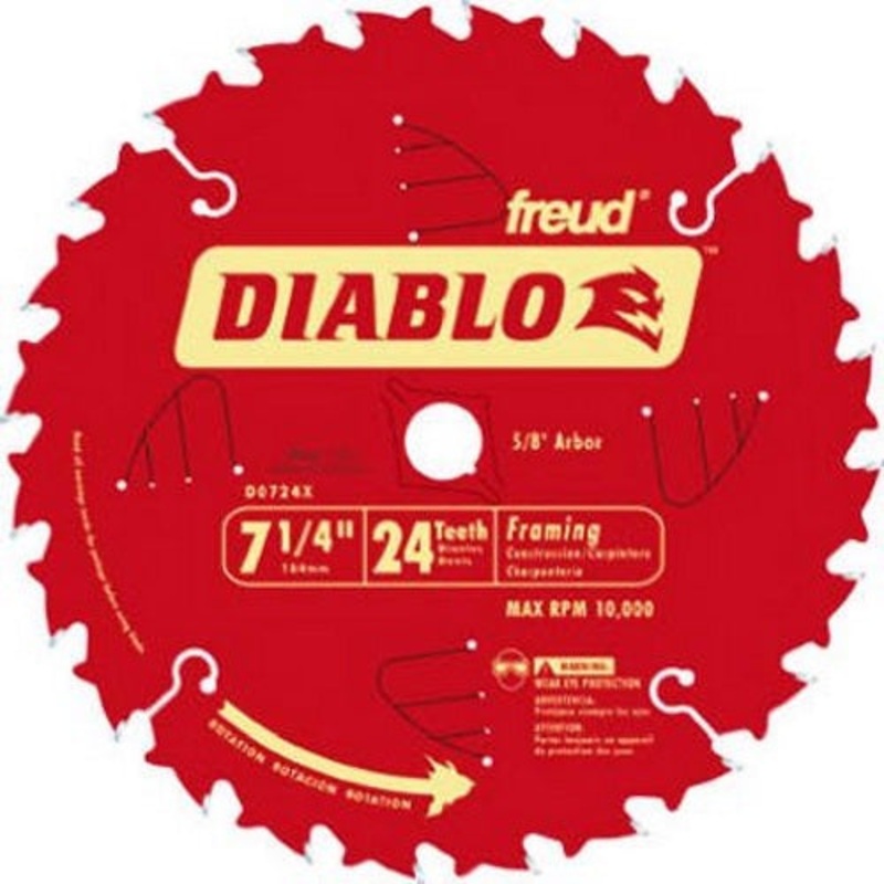 Freud D0724A 7-1/4 in. 24 Tooth ATB Framing Saw Blade with 5/8 in. Diamond Knockout Arbor, 1/Box