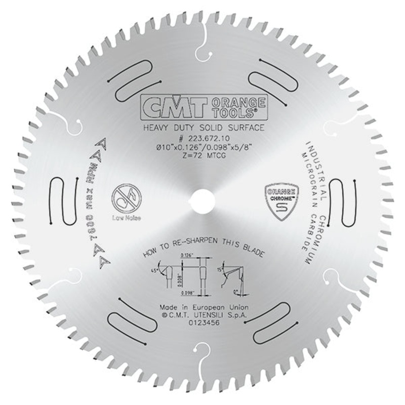 CMT Orange Tools 223.672.10 HEAVY-DUTY SOLID SURFACE & LAMINATE 10x0.126x5/8  T=72 MTCG
