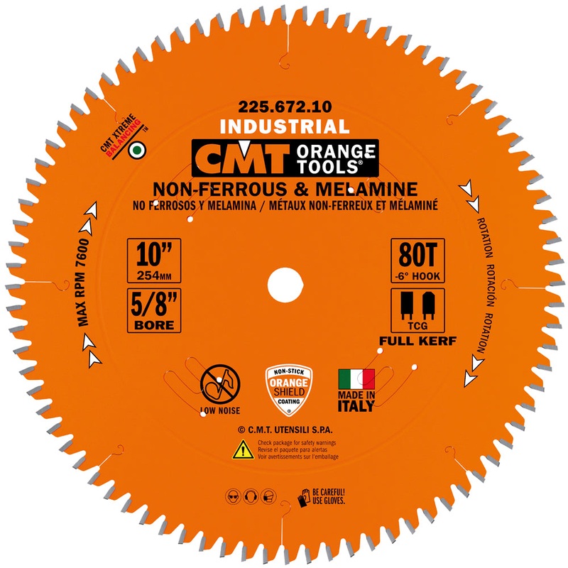 CMT Orange Tools 225.672.10 THICK NON-FERROUS METAL & MELAMINE 10x5/8  T=80 TCG (-6 NEG)