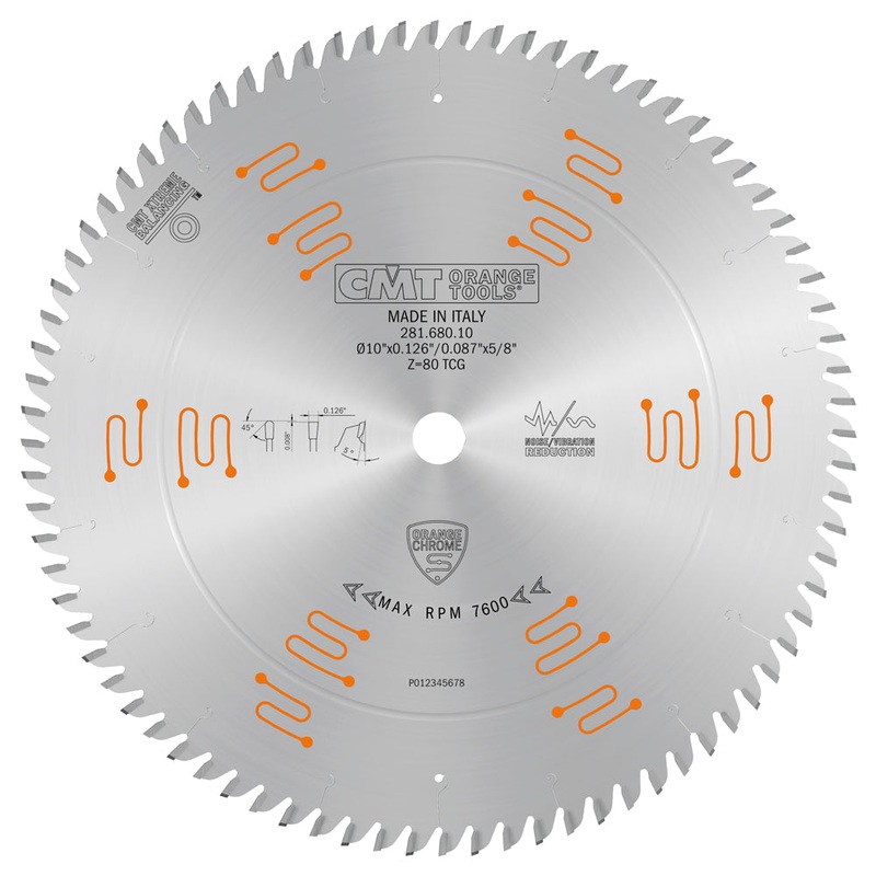 CMT Orange Tools 281.680.10 SINGLE-SIDED - LAMINATE & MELAMINE 10x0.126/0.087x5/8  T=80 TCG