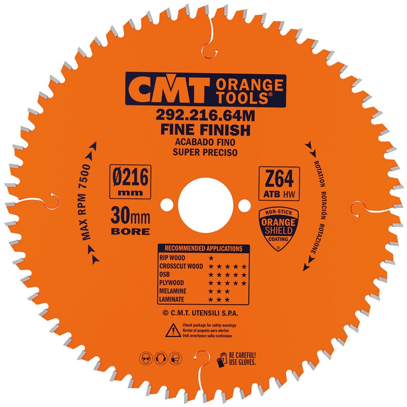 CMT Orange Tools 292.210.64M ULTRA FINISH - PLYWOOD & MELAMINE 210x0.110x30mm  T=64 ATB