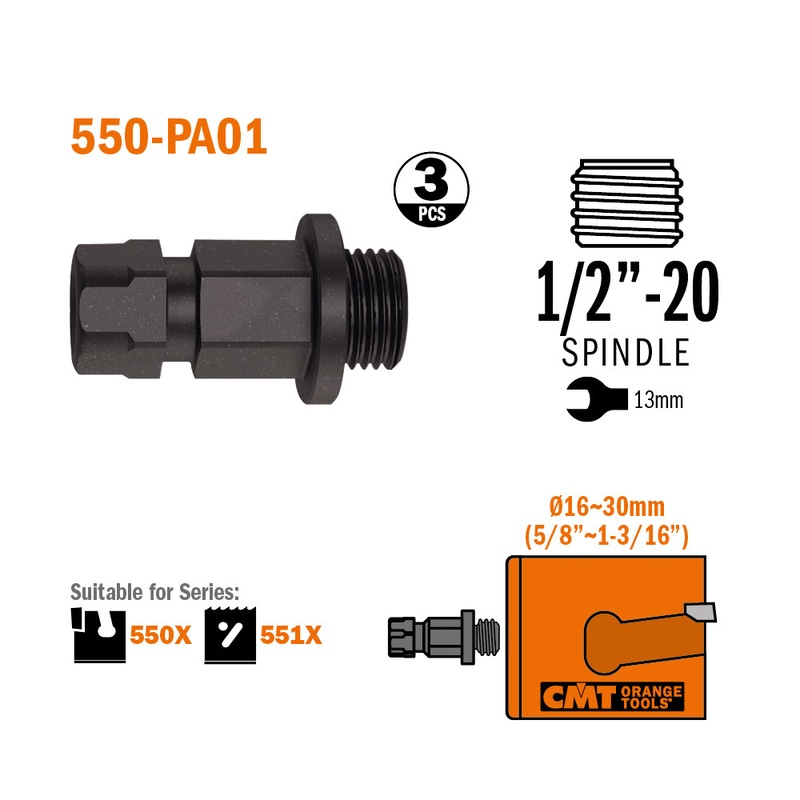 CMT Orange Tools 550-PA01 XTREME FAST ADAPTOR 1/2-20 FOR HOLE SAW  5/8~1-3/16 (16~30mm)