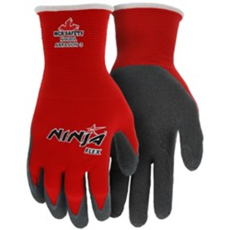 2X- Large Ninja Flex Work Gloves 15 Gauge Red Nylon Shell Gray Latex Coated Palm and Fingertips