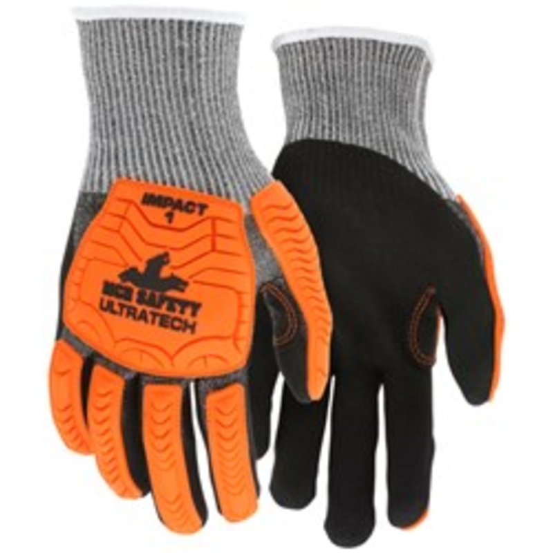 Small Safety UltraTech Mechanics Gloves CutPro UltraTech 13-Gauge HyperMax Shell Black Sandy Nitrile Foam Coated Palm and Fingertips TPR Back Protects Hands from Impact