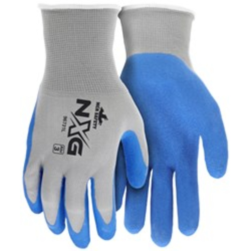 X- Large Safety NXG Work Gloves 13 Gauge Gray Nylon Shell Blue Foam Latex Palm and Fingertips