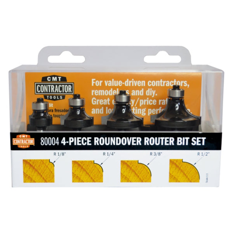 CMT Orange Tools 80004 CMT CONTRACTOR ROUNDOVER SET  S=1/4 R=1/8-1/4-3/8-1/2 (4-PCS.)