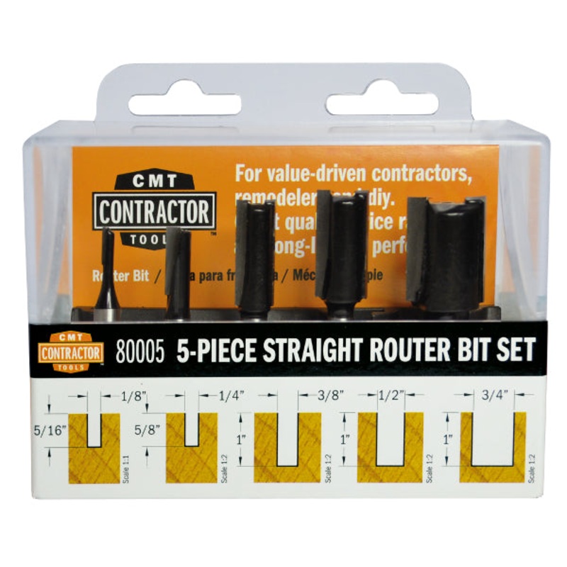 CMT Orange Tools 80005 CMT CONTRACTOR Z2 S=1/4 D=1/8-1/4-3/8-1/2-3/4  (5-PCS.)