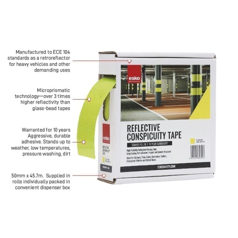 ESKO Premium Conspicuity Tape, ECE 104 Certified, 50MM x 45.72M - Hi Vis Lime