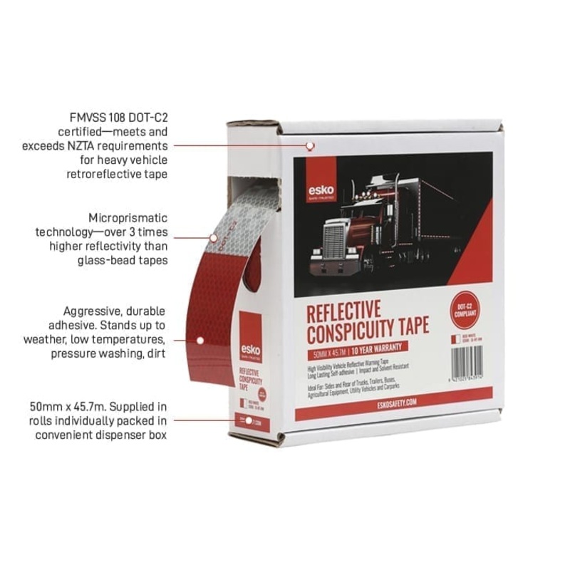 ESKO Premium Conspicuity Tape, ECE 104 Certified, 50MM x 45.72M - Red/ White