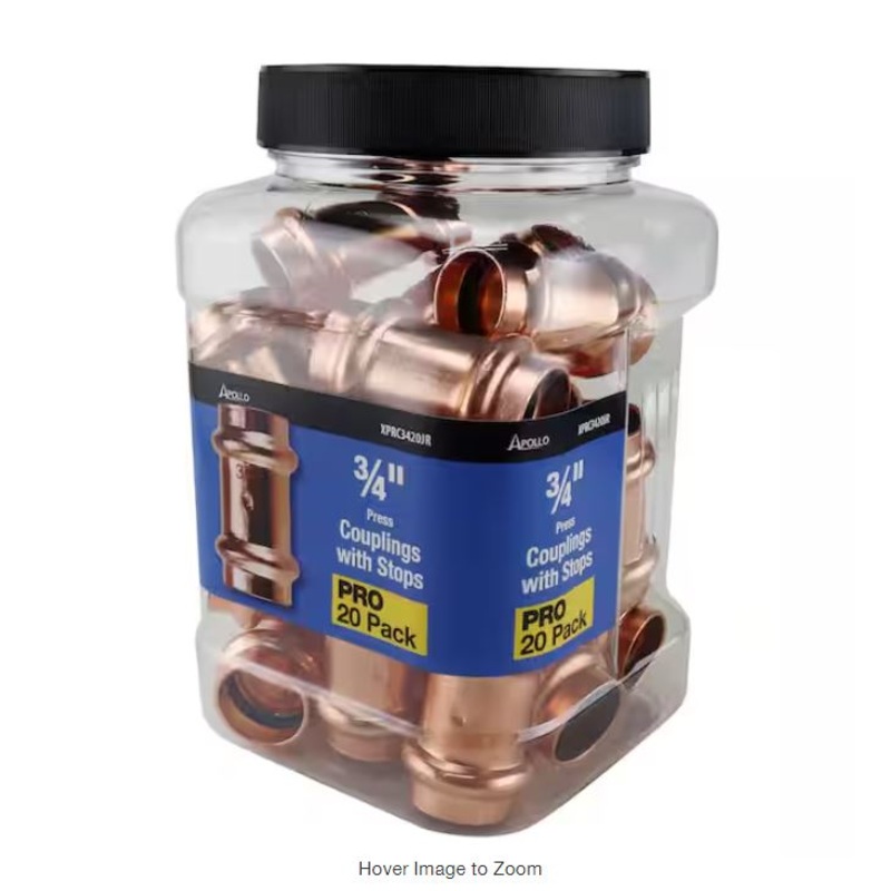 3/4 in. x 3/4 in. Copper Press x Press Pressure Coupling with Dimple Stop Pro Pack (20-Pack)