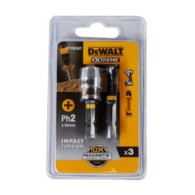 Juego de puntas en T DeWalt DT 70536 2 x puntas de destornillador Ph2 50 mm + 1 x anillo magntico para puntas