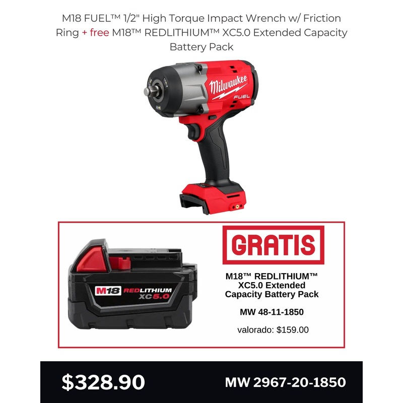 M18 FUEL 1/2" High Torque Impact Wrench w/ Friction Ring + M18 REDLITHIUM XC 5.0Ah Extended Capacity Battery Pack