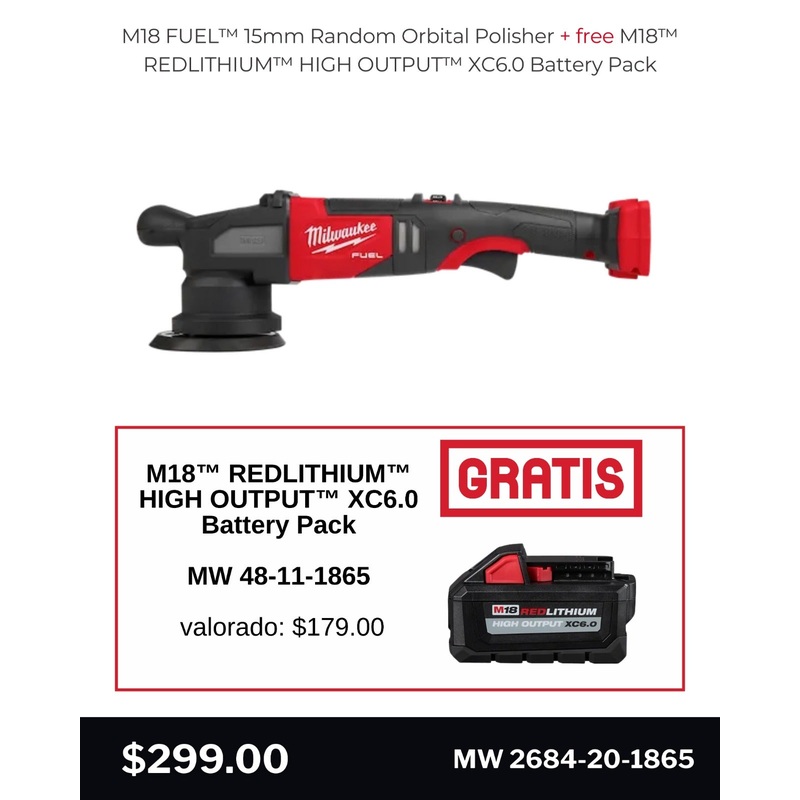M18 FUEL 15mm Random Orbital Polisher + M18 REDLITHIUM HIGH OUTPUT XC 6.0Ah Battery Pack