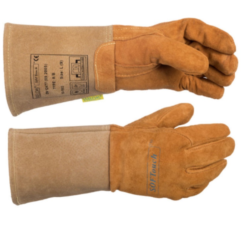 Welders TIG Gauntlet/Glove Pig Skin Soft Tan Weldas 10-1003L Large High Quality [1646]